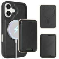 Compatible with Magsafe 2 in 1 Detachable iPhone 16 Wallet Credit Slots Case,Women Men Magnetic PU Leather RFID Blocking Flip Kickstand Phone Case For iPhone 16,Black