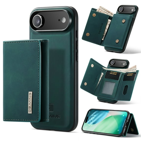 Compatible with Magsafe 2 in 1 Detachable iPhone Air Wallet Case with Card Holder,Women Men Magnetic Back PU Leather RFID Blocking Flip Kickstand Credit Slots Phone Cover,Green