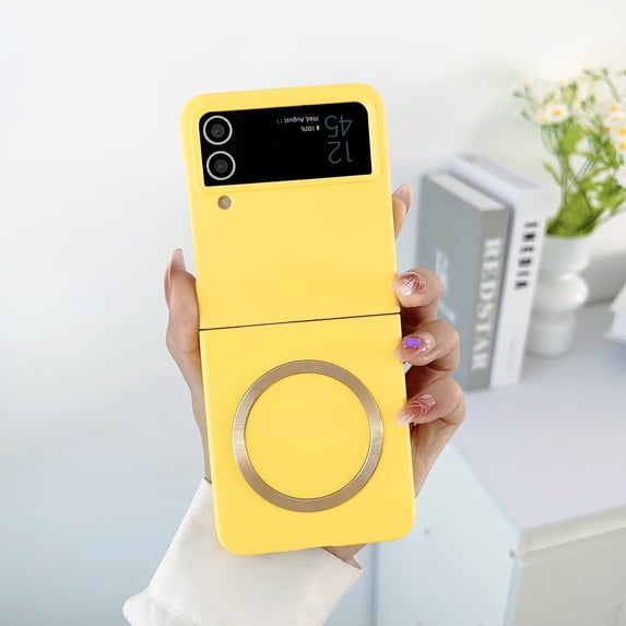 Compatible with Magsafe Case for Samsung Galaxy Z Flip 4 Case, Luxury Matte Skin Magnetic Bumper Shockproof Protective Anti-Scratch Hard Cover Phone Case for Samsung Galaxy Z Flip 4 5G, Yellow