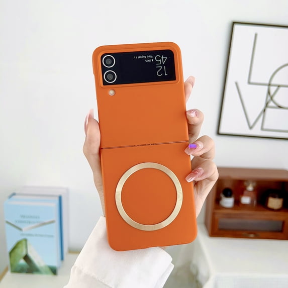 Compatible with Magsafe Case for Samsung Galaxy Z Flip 4 Case, Luxury Matte Skin Magnetic Bumper Shockproof Protective Anti-Scratch Hard Cover Phone Case for Samsung Galaxy Z Flip 4 5G, Orange