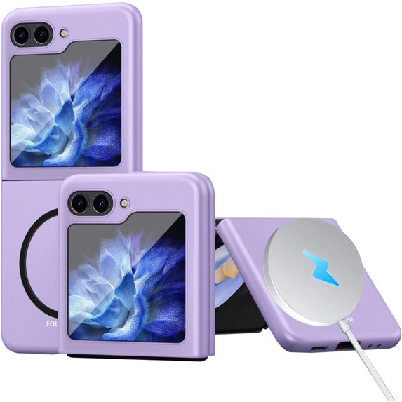 Compatible with Magsafe Case for Samsung Galaxy Z Flip 5 Case with Hinge Protector,Matte Skin Magnetic Bumper Shockproof Hard Cover Phone Case for Galaxy Z Flip 5 Case,Samsung Flip 5 Case Purple