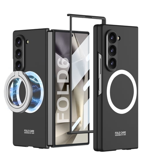 Compatible with Magsafe Case for Samsung Galaxy Z Fold 6 Case with Screen Protector, Detachable Ring Magnetic All-Inclusive Shockproof Slim Matte Case for Samsung Galaxy Z Fold 6 5G, Black