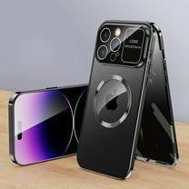Compatible with Magsafe Case for iPhone 12 Pro Max, Anti Peeping Front Privacy Glass Cover 360 Degree Double-Sided Protection Magnetic Adsorption Metal Bumper for iPhone 12 Pro Max, Black