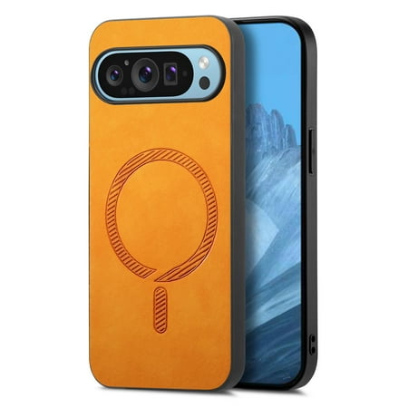 Compatible with Magsafe for Google Pixel 7A Case, Luxury PU Leather Skin-Feel Magnetic Design Back Protective Phone Cover Case Support Car Mount Holder for Google Pixel 7A, Yellow