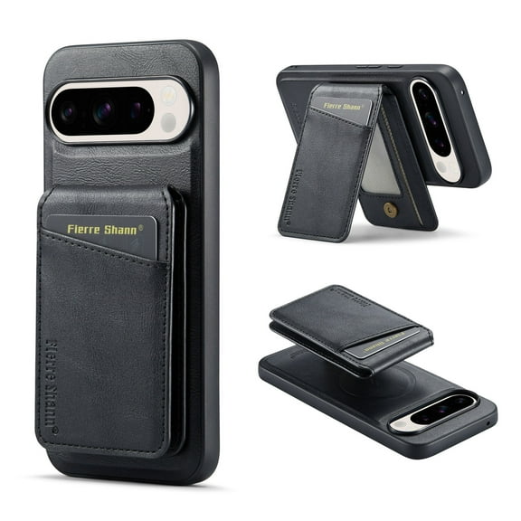 Compatible with Magsafe Magnetic 2 in 1 Detachable Wallet Case with Card Holder for Google Pixel 9 / 9 Pro, for Women Men, PU Leather Flip Kickstand Credit Slots for Google Pixel 9 / 9 Pro, Black