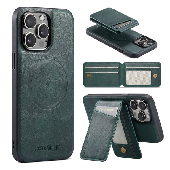 Compatible with Magsafe Magnetic 2 in 1 Detachable Wallet Case with Card Holder for iPhone 14 Pro Max, for Women Men, PU Leather Flip Kickstand Credit Slots for iPhone 14 Pro Max, Green