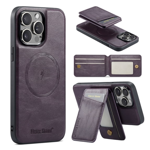 Compatible with Magsafe Magnetic 2 in 1 Detachable Wallet Case with Card Holder for iPhone 14 Pro Max, for Women Men, PU Leather Flip Kickstand Credit Slots for iPhone 14 Pro Max, Purple
