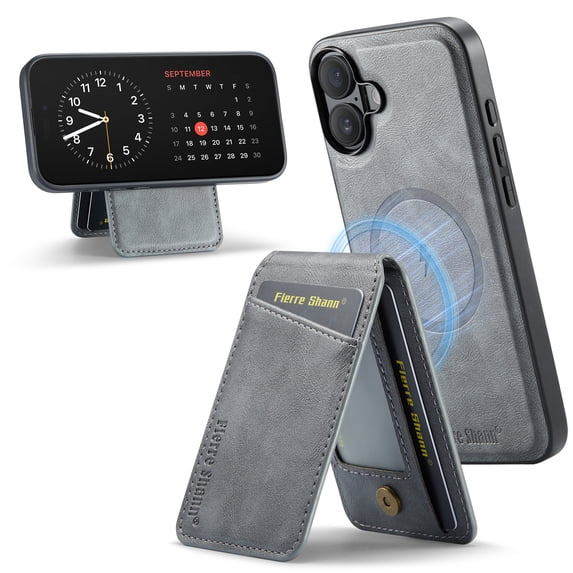 Compatible with Magsafe Magnetic 2 in 1 Detachable Wallet Case with Card Holder for iPhone 16 Plus, for Women Men, PU Leather Flip Kickstand Credit Slots for iPhone 16 Plus, Gray
