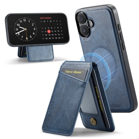 Compatible with Magsafe Magnetic 2 in 1 Detachable Wallet Case with Card Holder for iPhone 16, for Women Men, PU Leather Flip Kickstand Credit Slots for iPhone 16, Blue