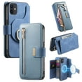 thumbnail image 1 of Compatible with Magsafe, Magnetic 2 in 1 Detachable Wallet Case for iPhone 11, with Credit Card Slots Men Women, PU Leather RFID Blocking Flip Kickstand with Finger Ring, Blue, 1 of 11