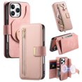 thumbnail image 1 of Compatible with Magsafe, Magnetic 2 in 1 Detachable Wallet Case for iPhone 12 Pro / 12, with Credit Card Slots Men Women, PU Leather RFID Blocking Flip Kickstand with Finger Ring, Pink, 1 of 11