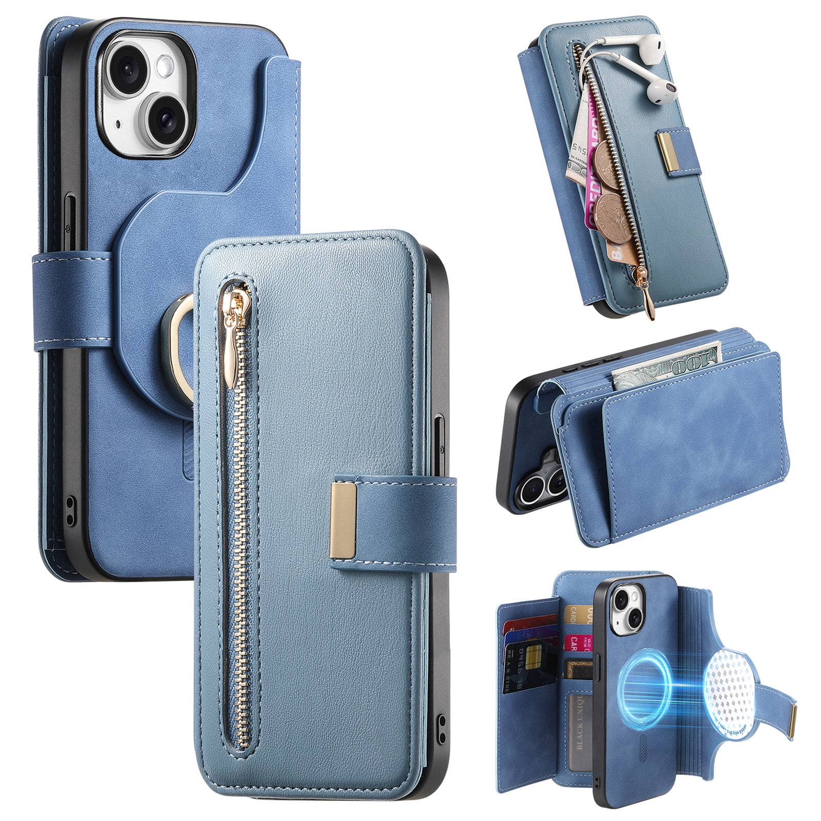 Compatible with Magsafe, Magnetic 2 in 1 Detachable Wallet Case for ...