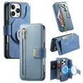 thumbnail image 1 of Compatible with Magsafe, Magnetic 2 in 1 Detachable Wallet Case for iPhone 14 Pro Max, with Credit Card Slots Men Women, PU Leather RFID Blocking Flip Kickstand with Finger Ring, Blue, 1 of 11