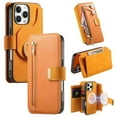 thumbnail image 1 of Compatible with Magsafe, Magnetic 2 in 1 Detachable Wallet Case for iPhone 16 Pro Max, with Credit Card Slots Men Women, PU Leather RFID Blocking Flip Kickstand with Finger Ring, Yellow, 1 of 11