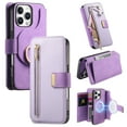 thumbnail image 1 of Compatible with Magsafe, Magnetic 2 in 1 Detachable Wallet Case for iPhone 16 Pro Max, with Credit Card Slots Men Women, PU Leather RFID Blocking Flip Kickstand with Finger Ring, Purple, 1 of 11