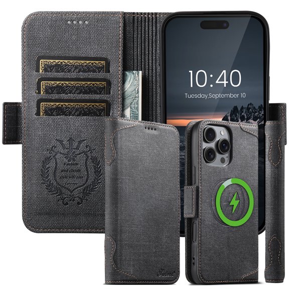 Compatible with Magsafe Magnetic 2 in 1 Detachable iPhone 16 Pro Max Wallet Case with Credit Card Holder Slots,Luxury Premium PU Leather RFID Blocking Phone Cover For iPhone 16 Pro Max, Black