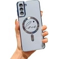 thumbnail image 1 of Compatible with Magsafe Phone Case for Samsung Galaxy S21 Plus 5g Luxury Plating Cute Love Heart Case for Women Shockproof Soft Silicone Magnetic Bumper for Galaxy S21+ 6.7 inch (Blue), 1 of 6