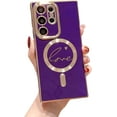 thumbnail image 1 of Compatible with Magsafe Phone Case for Samsung Galaxy S23 Ultra Cute Love Heart Case Luxury Plating Cover for Women Shockproof Soft Silicone Bumper for Galaxy S23 Ultra 6.8 inch (Purple), 1 of 11
