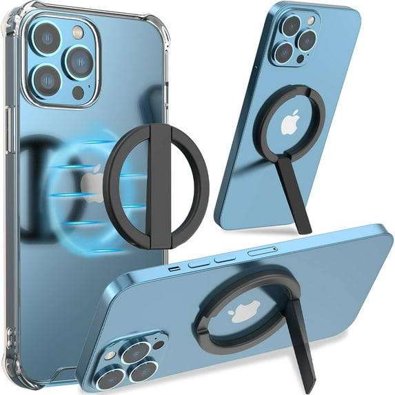 Compatible with Magsafe Phone Ring Kickstand,Magnetic Aluminum Metal Removable Ring Holder Wireless Charger Lightweight Magnetic Phone Grip Stand for iPhone 14/13/12 Mini,Plus,Pro,Pro Max Black