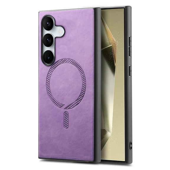 Compatible with Magsafe for Samsung Galaxy A35 Case, Luxury PU Leather Skin-Feel Magnetic Design Back Protective Phone Cover Case Support Car Mount Holder for Samsung Galaxy A35, Purple