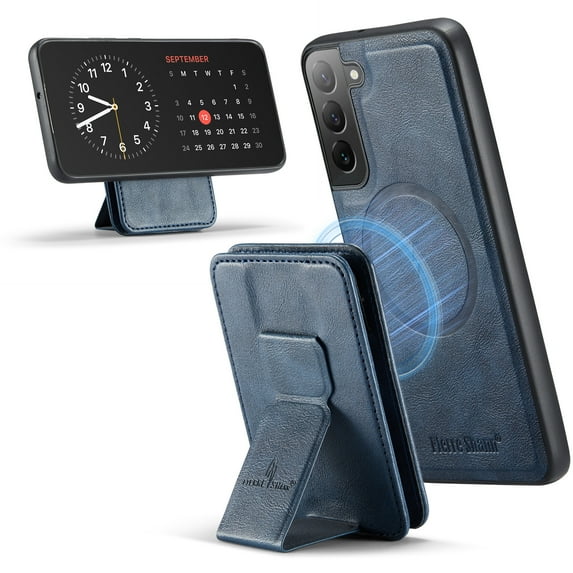 Compatible with Magsafe for Samsung Galaxy S22 Plus Wallet Case Magnetic Card Holder, RFID Blocking 2 in 1 Detachable Back Flip Kickstand Vintage PU Leather Shockproof Case for Women Men, Blue