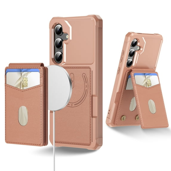 Compatible with Magsafe for Samsung Galaxy S25 Ultra Wallet Case with Adjustable Stand, RFID Blocking Magnetic Card Holder Kickstand 2 in 1 Detachable Case for Women Men, for S25 Ultra, Rosegold