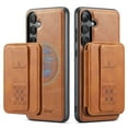 thumbnail image 1 of Compatible with Magsafe for Samsung Galaxy S25 Wallet Case Magnetic Card Holder, RFID Blocking 2 in 1 Detachable Back Flip Kickstand Vintage PU Leather Shockproof Case for Women Men, Brown, 1 of 12