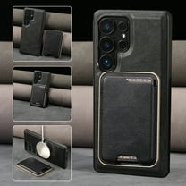 Compatible with Magsafe Wireless  Charging 2 in 1 Detachable for Samsung Galaxy S25 Ultra Wallet Case with Card Slot Women Men, Classic Magnetic PU Leather Flip Cover for Galaxy S25 Ultra, Black
