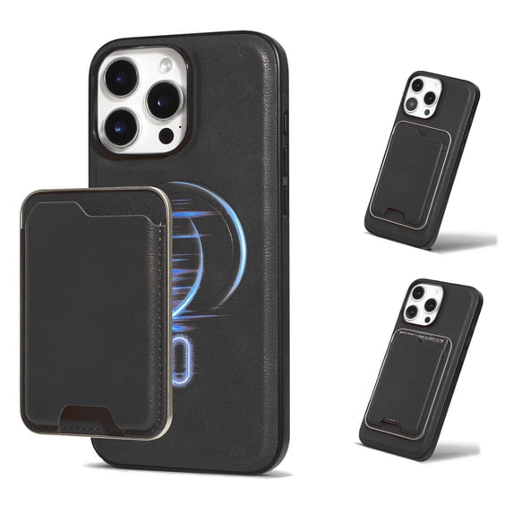 Compatible with Magsafe Wireless Charging 2 in 1 Detachable for iPhone 15 Pro Max Wallet Case with Card Slot Women Men, Classic Magnetic PU Leather Flip Cover for iPhone 15 Pro Max, Black