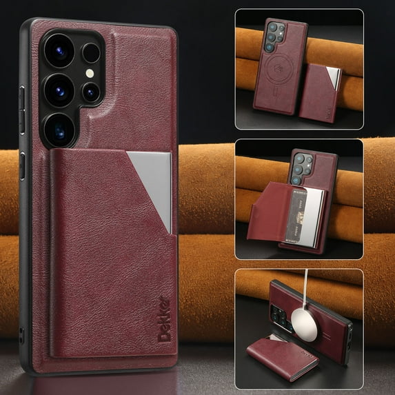 Compatible with Magsafe Wireless Charing for Samsung Galaxy S23 Plus Wallet Case, RFID Blocking Card Holder Magnetic 2 in 1 Detachable Wallet Kickstand Leather Case For Samsung Galaxy S23 Plus,Winered