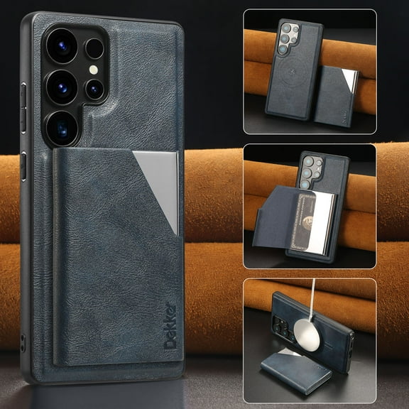 Compatible with Magsafe Wireless Charing for Samsung Galaxy S23 Ultra Wallet Case, RFID Blocking Card Holder Magnetic 2 in 1 Detachable Wallet Kickstand Leather Case For Samsung Galaxy S23 Ultra,Blue