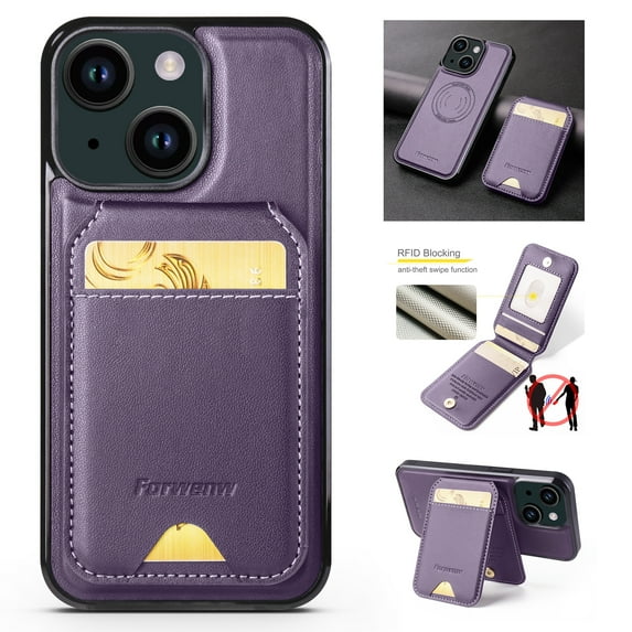 Compatible with Magsafe for iPhone 14 Plus Wallet Case Magnetic Card Holder, RFID Blocking 2 in 1 Detachable Kickstand Premium PU Leather Shockproof Back Phone Case for Women Men,Purple