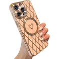 thumbnail image 1 of Compatible with Magsafe iPhone 14 Pro Max Phone Case for Women Cute, Luxury Rhombus Love Heart Soft Case,Lens Raised Edge Protection Magnetic case for iPhone 14 Pro max（6.7"）-Pink, 1 of 7