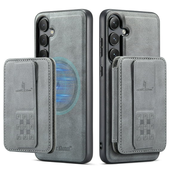 Compatible with Magsafe for iPhone 15 Plus Wallet Case Magnetic Card Holder, RFID Blocking 2 in 1 Detachable Back Flip Kickstand Vintage PU Leather Shockproof Case for Women Men, Gray