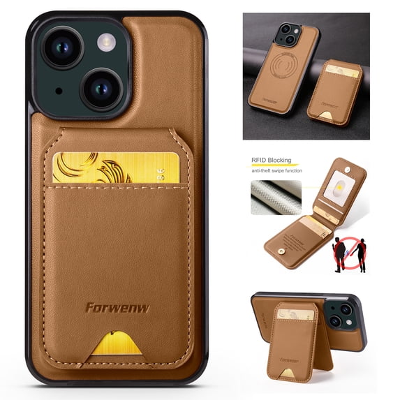 Compatible with Magsafe for iPhone 15 Plus Wallet Case Magnetic Card Holder, RFID Blocking 2 in 1 Detachable Kickstand Premium PU Leather Shockproof Back Phone Case for Women Men,Brown