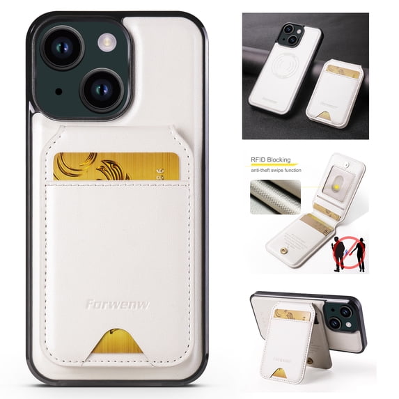 Compatible with Magsafe for iPhone 15 Plus Wallet Case Magnetic Card Holder, RFID Blocking 2 in 1 Detachable Kickstand Premium PU Leather Shockproof Back Phone Case for Women Men,White