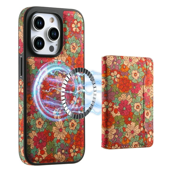 Compatible with Magsafe for iPhone 15 Plus Wallet Desinging Flowers Rugged Phone Case with Card Holder Kickstand RFID Blocking Flip Cover Credit Card Slots PU Leather Men Women,Red