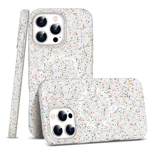 Compatible with Magsafe for iPhone 15 Pro Case, Silicone + PC Case, Stylish Colorful Point Print Shockproof Protective Cover Slim Thin Anti-Scratch Phone Case for iPhone 15 Pro - White