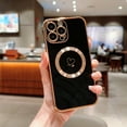thumbnail image 1 of Compatible with Magsafe iPhone 15 Pro Max Case, Luxury Plating Heart with Wirless Charging & Camera Lens Protection Soft TPU Shockproof Case for iPhone 15 Pro Max (Black), 1 of 8