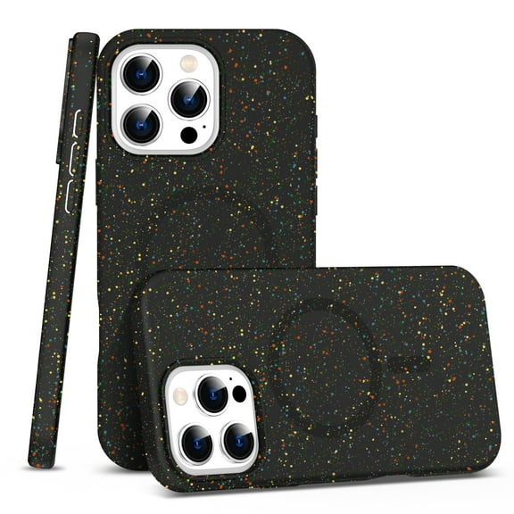 Compatible with Magsafe for iPhone 16 Pro Max Case, Silicone + PC Case, Stylish Colorful Point Print Shockproof Protective Cover Slim Thin Anti-Scratch Phone Case for iPhone 16 Pro Max - Black