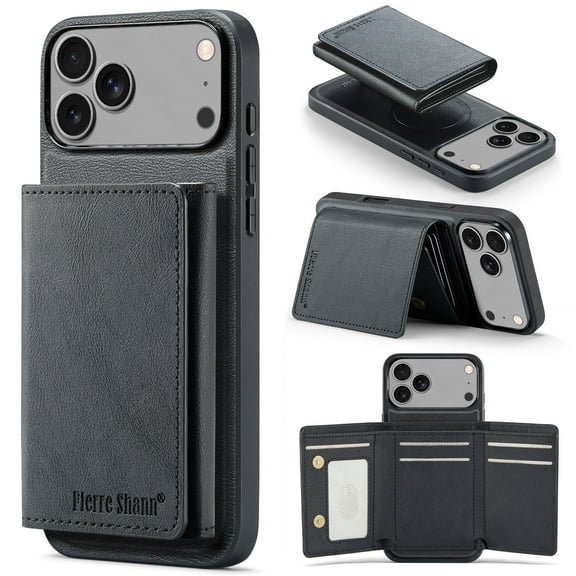 Compatible with Magsafe for iPhone 17 Pro Wallet Case Magnetic Card Holder, RFID Blocking 2 in 1 Detachable Kickstand Shockproof Phone Cover for Women Men, for iPhone 17 Pro, Black