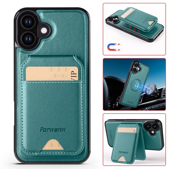 Compatible with Magsafe for iPhone XS/X Wallet Case Magnetic Card Holder, RFID Blocking 2 in 1 Detachable Kickstand Premium PU Leather Shockproof Back Phone Case for Women Men,Green