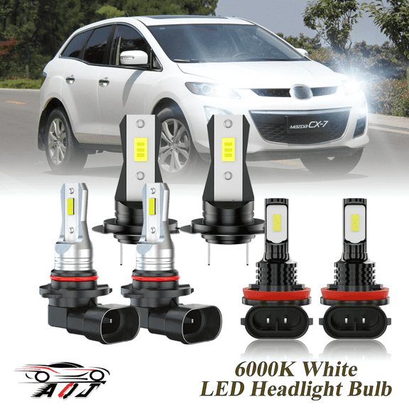 Compatible with Mazda CX-7 2007-2012 LED Headlight Bulbs Kit High Low Beam + Foglights Combo(Pack of 6) , 6500K White 10,000LM Super Bright, Plug and Play