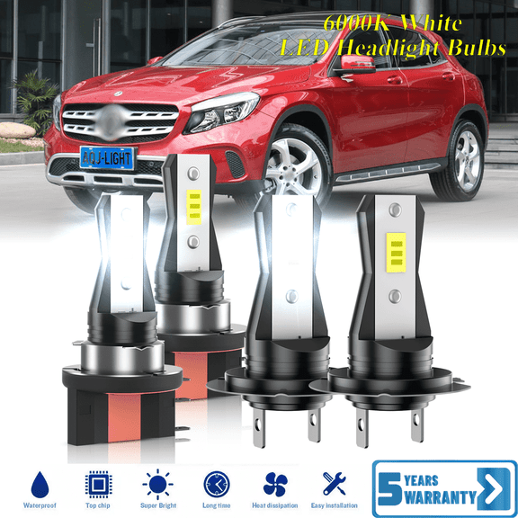 Compatible with Mercedes-Benz GLA200 2014-2019  H15 H7 LED Headlight Bulbs KIT High Low Beam Combo (Pack of 4) , 6000K White Super Bright, Plug and Play