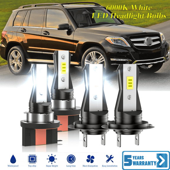 Compatible with Mercedes-Benz GLK350 2013 2014 2015 – H15 H7 LED Headlight KIT High Low Beam Combo Bulbs (Pack of 4) , 6000K White Super Bright, Plug and Play