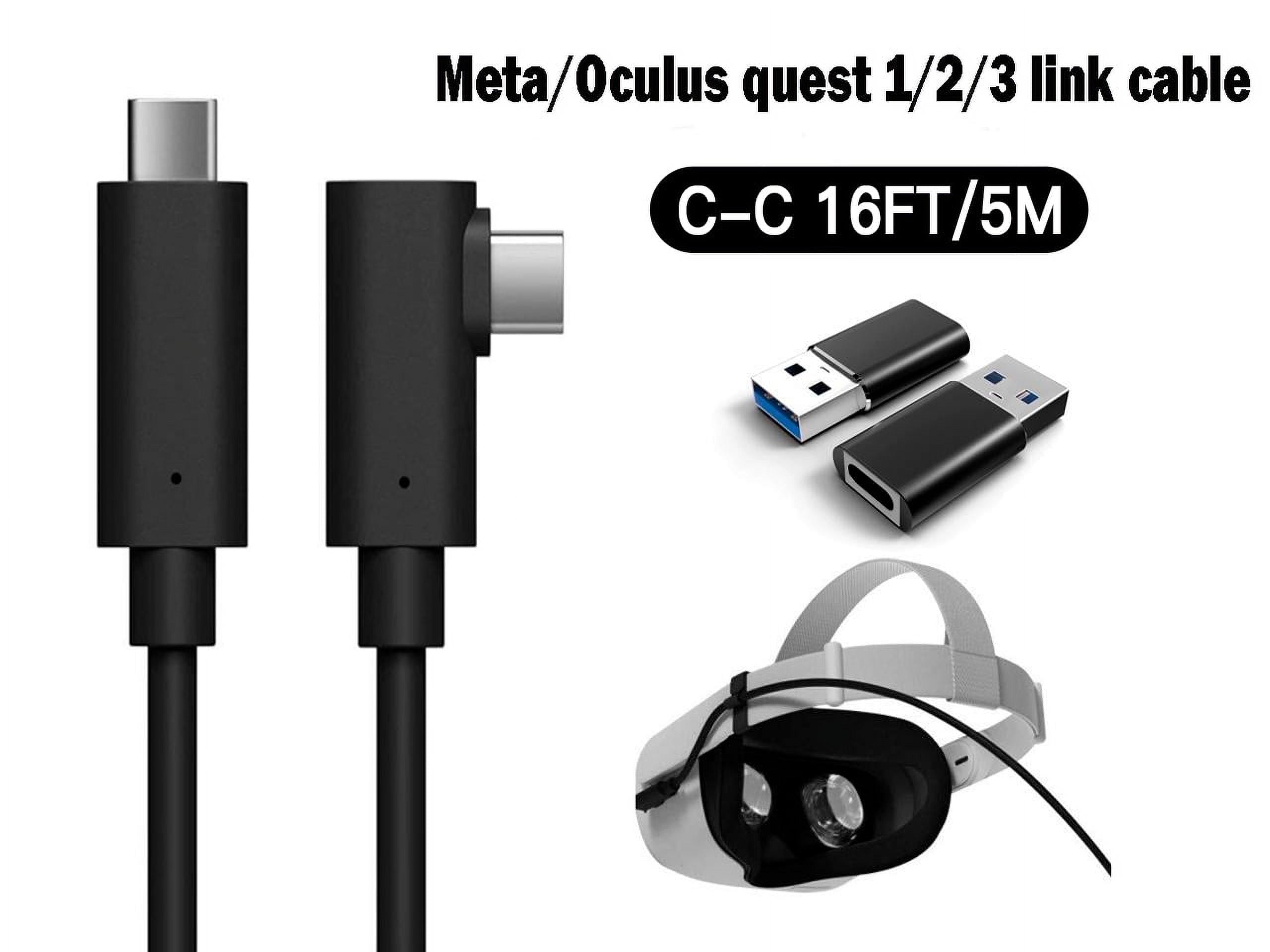 Compatible for Meta/Oculus Link Virtual Reality Headset Cable for Quest 3/2/1 and Gaming PC, 90 Degree Angled Type C to C High Speed Data Transfer & Fast Charging (16ft/5m) with USB C-A adapter