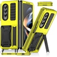 thumbnail image 1 of Compatible Metal Samsung Galaxy Z Fold 4 5G Phone Case with Hinge Protection & Stand,6ft Drop Tested Military Heavy Duty Dual Layer Protective Bumper Metal Case for Samsung Z Fold 4 Case Yellow, 1 of 14