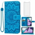 thumbnail image 1 of Compatible with Metro TCL Ion X/Ion V/40Z T607DL Wallet Phone Case and Tempered Glass Screen Protector Flip Credit Card Holder Stand Mandala Flower Cell Cover for IonX T430W IonV 2023 Women Blue, 1 of 8
