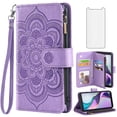 thumbnail image 1 of Compatible with Metro TCL Ion X/Ion V/40Z T607DL Wallet Phone Case and Tempered Glass Screen Protector Flower Faux Leather Flip Credit Card Holder Stand Zipper Cell Cover for T430W 2023 Women Purple, 1 of 8