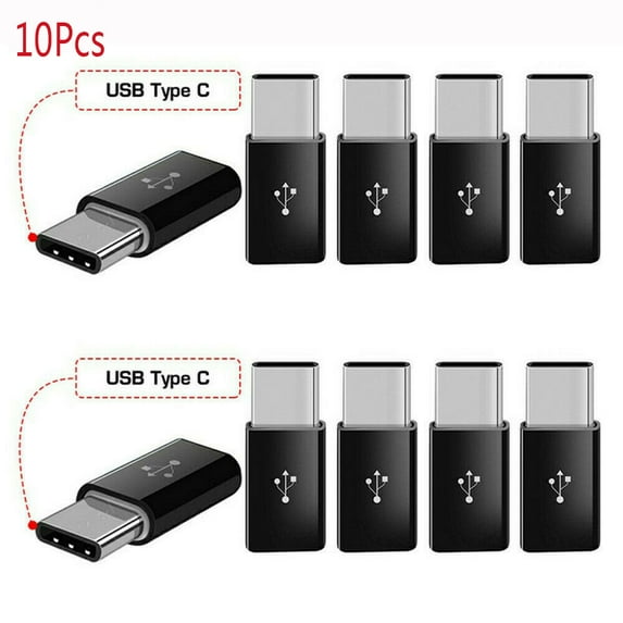 Compatible Mobile Phone Tablet Female Android Micro USB Adapter Converter Type-C Connector Charging Cable BLACK 10PCS